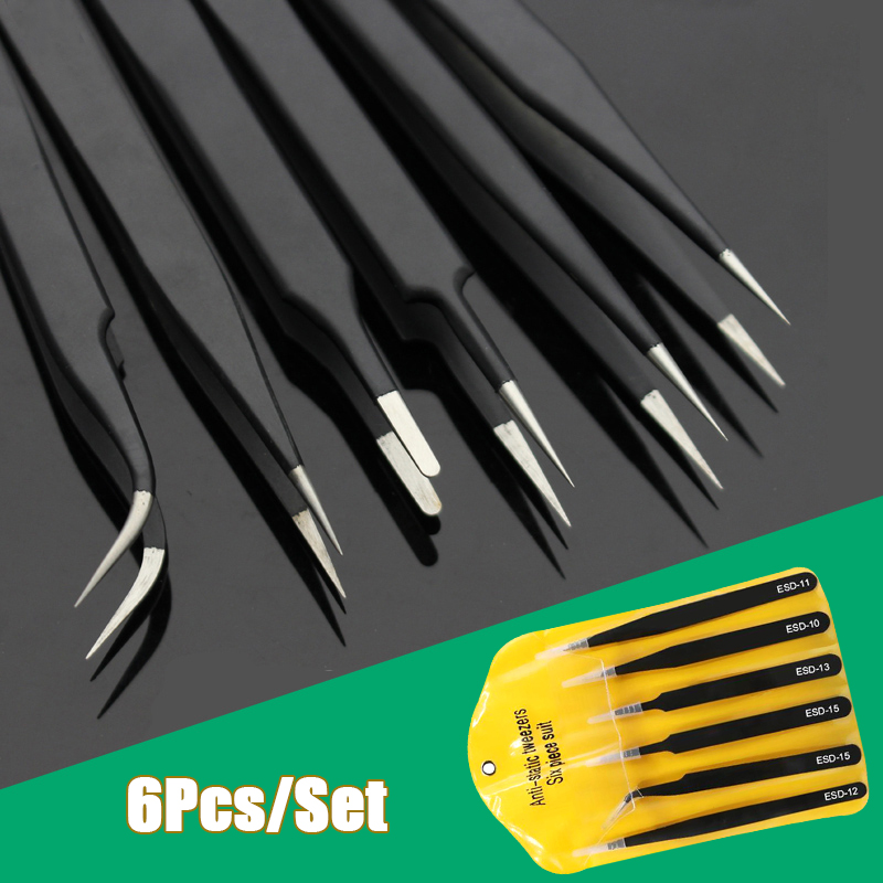 Electronics Stuff - 6pcs Precision Long Tweezers Set ESD